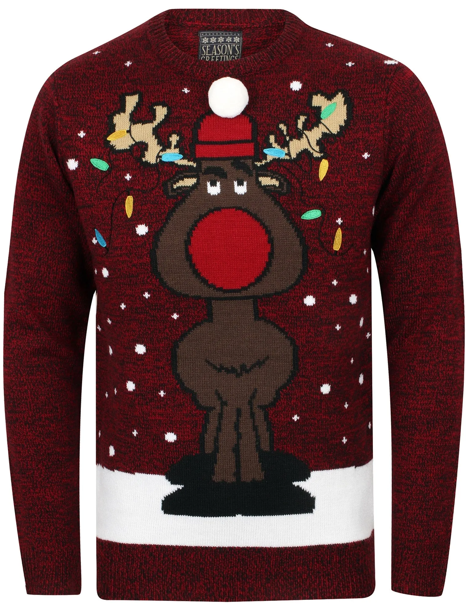 Tangled Novelty Christmas Jumper In Red / Black - Season's Greetings