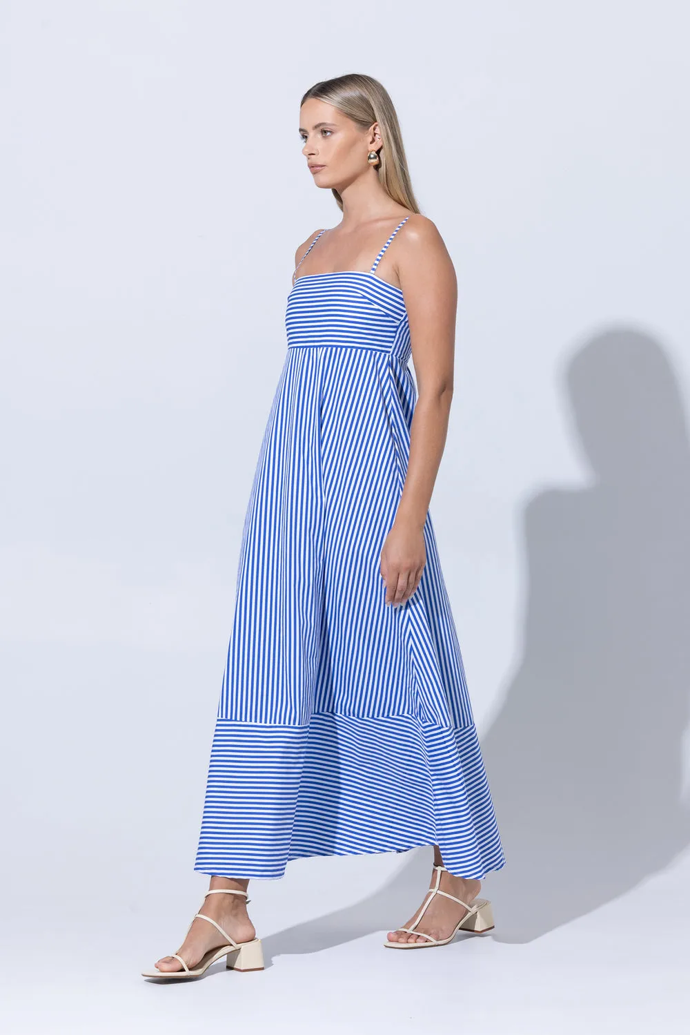 Tashi Poplin Maxi Dress- Lapis Stripe