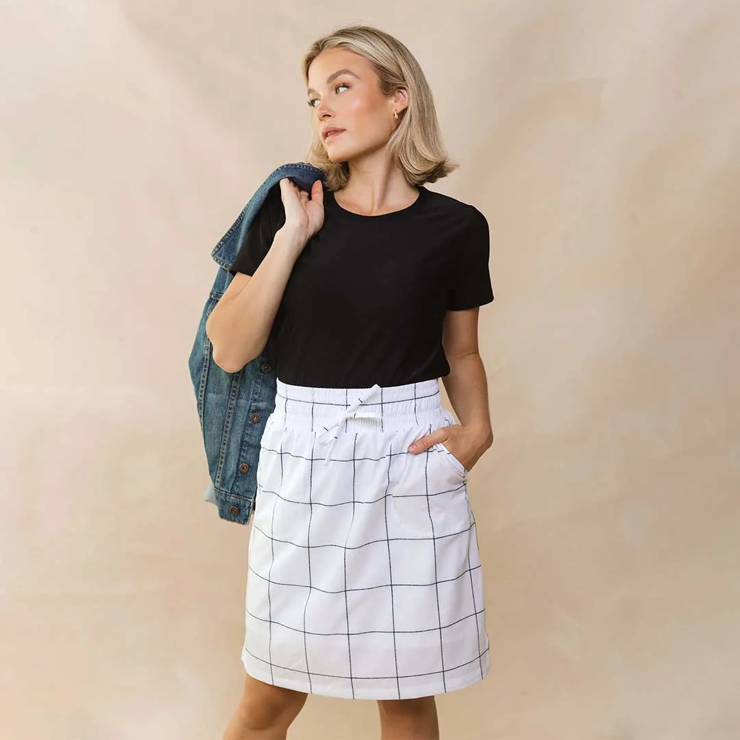 The Away Skirt, White Windowpane