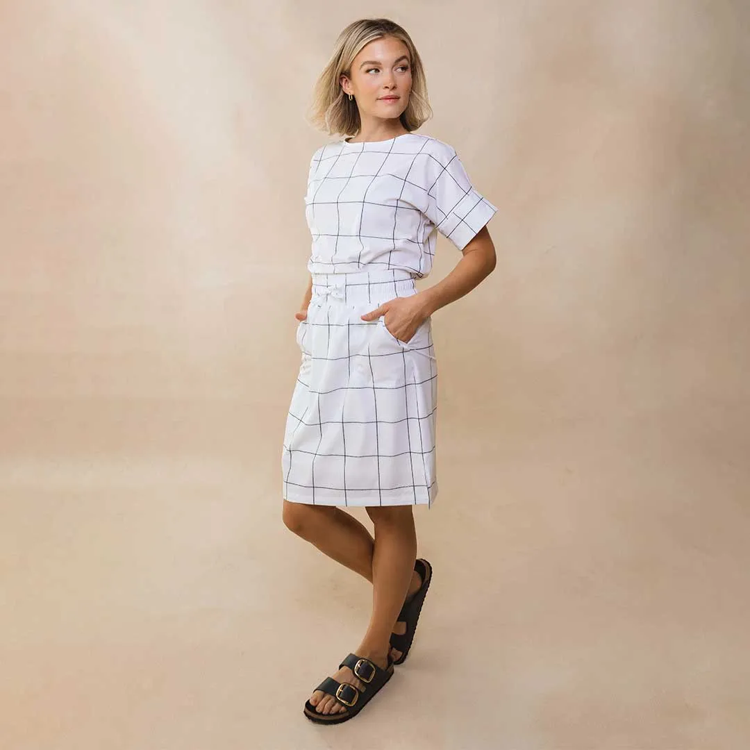 The Away Skirt, White Windowpane