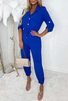 The One Cobalt Gold Button Up Jumpsuit