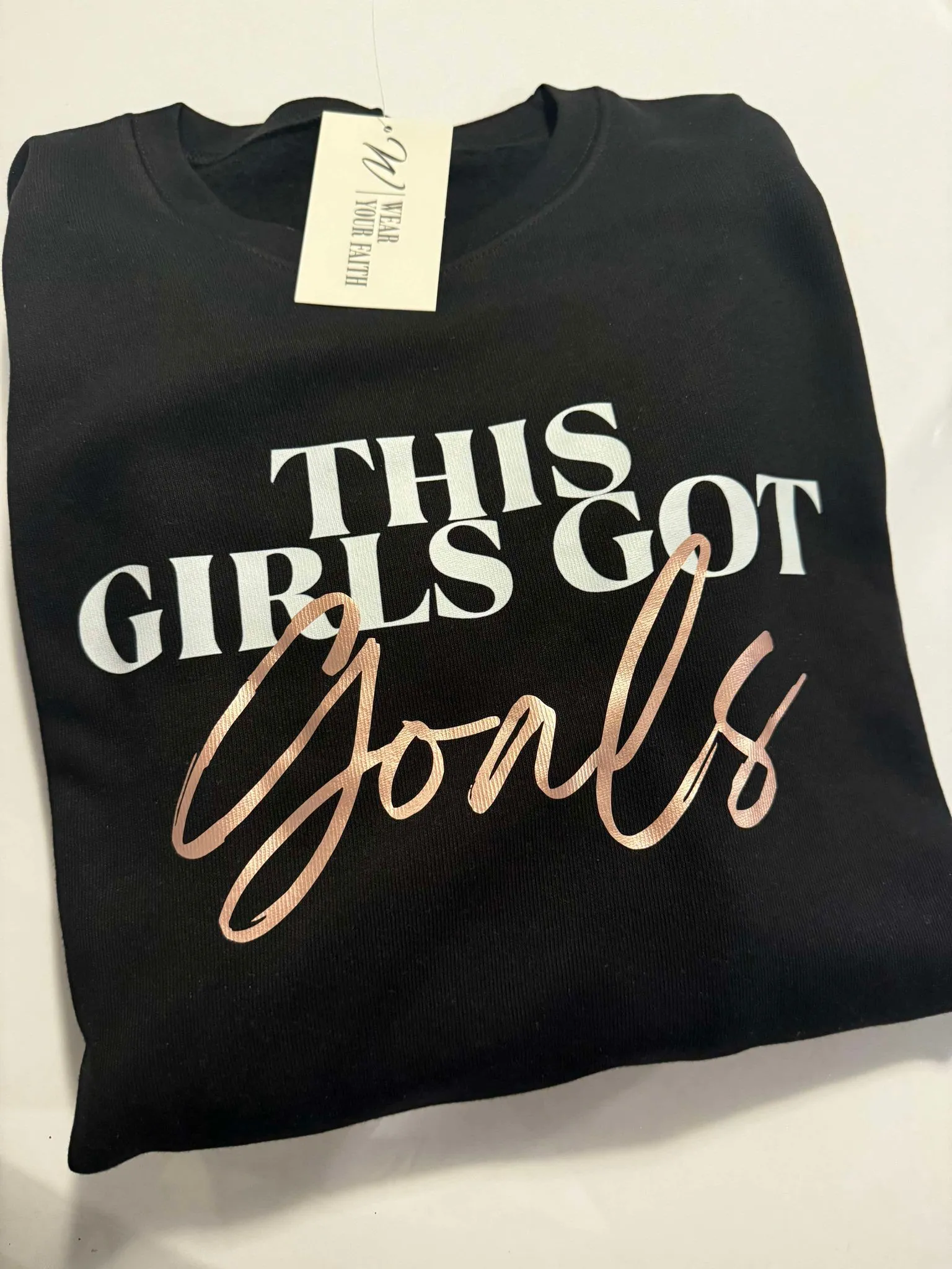 This Girls Got Goals Rosegold Bella Sponge Fleece Crewneck