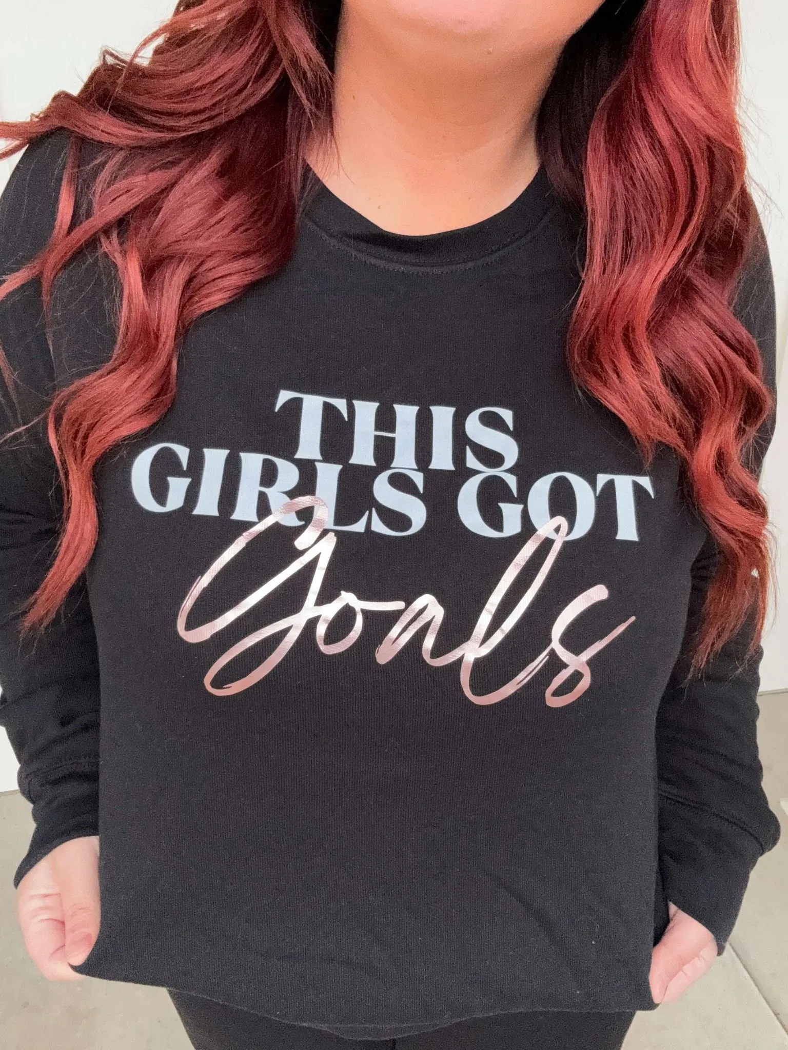 This Girls Got Goals Rosegold Bella Sponge Fleece Crewneck