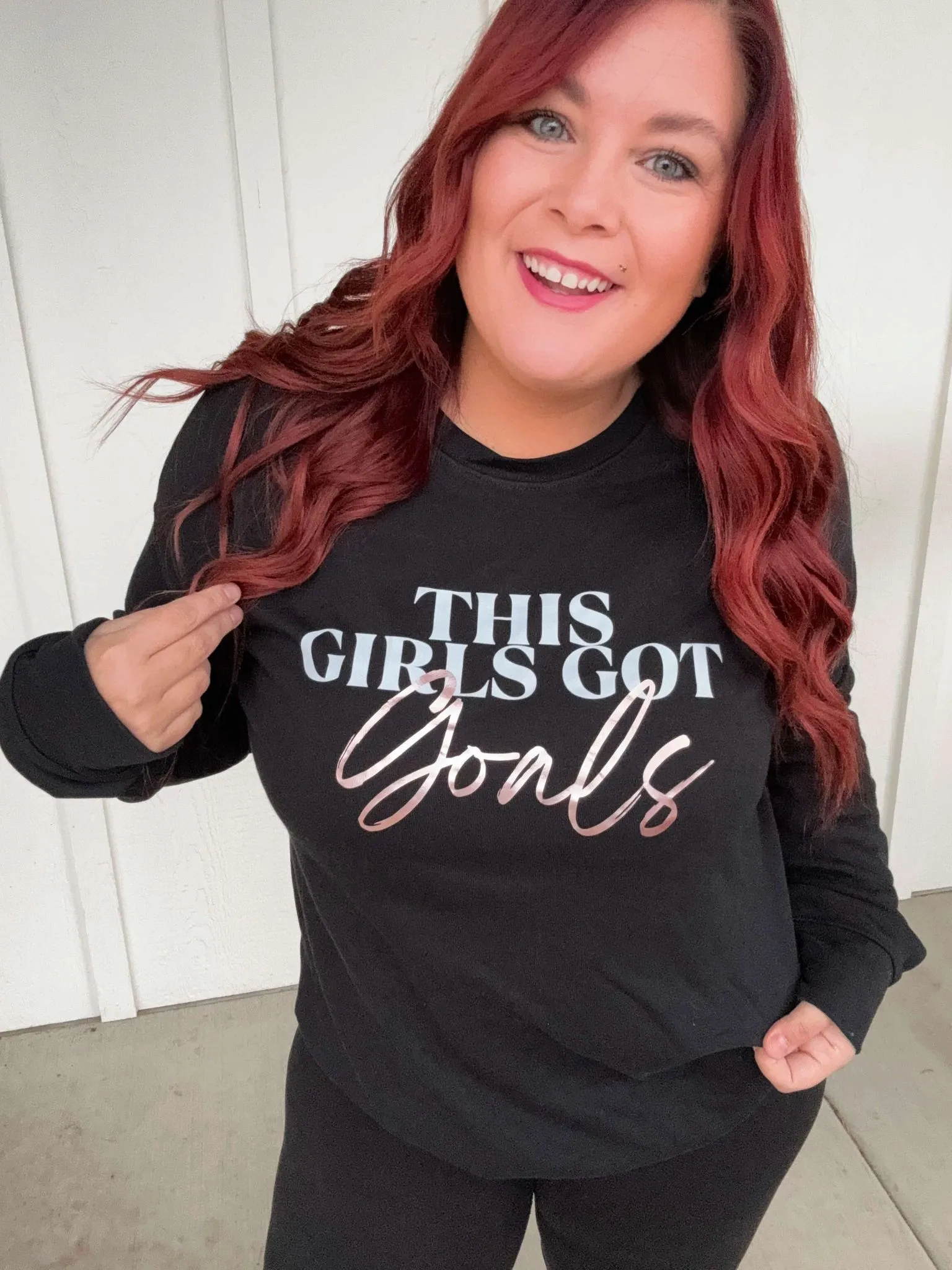 This Girls Got Goals Rosegold Bella Sponge Fleece Crewneck