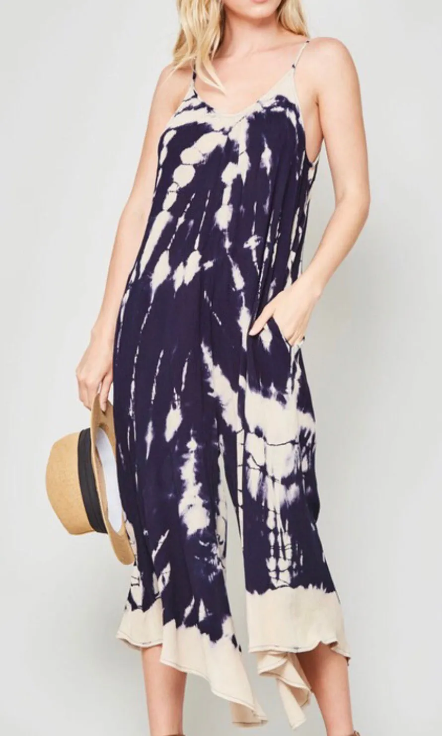 Tie Dye Cropped Wide Leg Jumpsuit