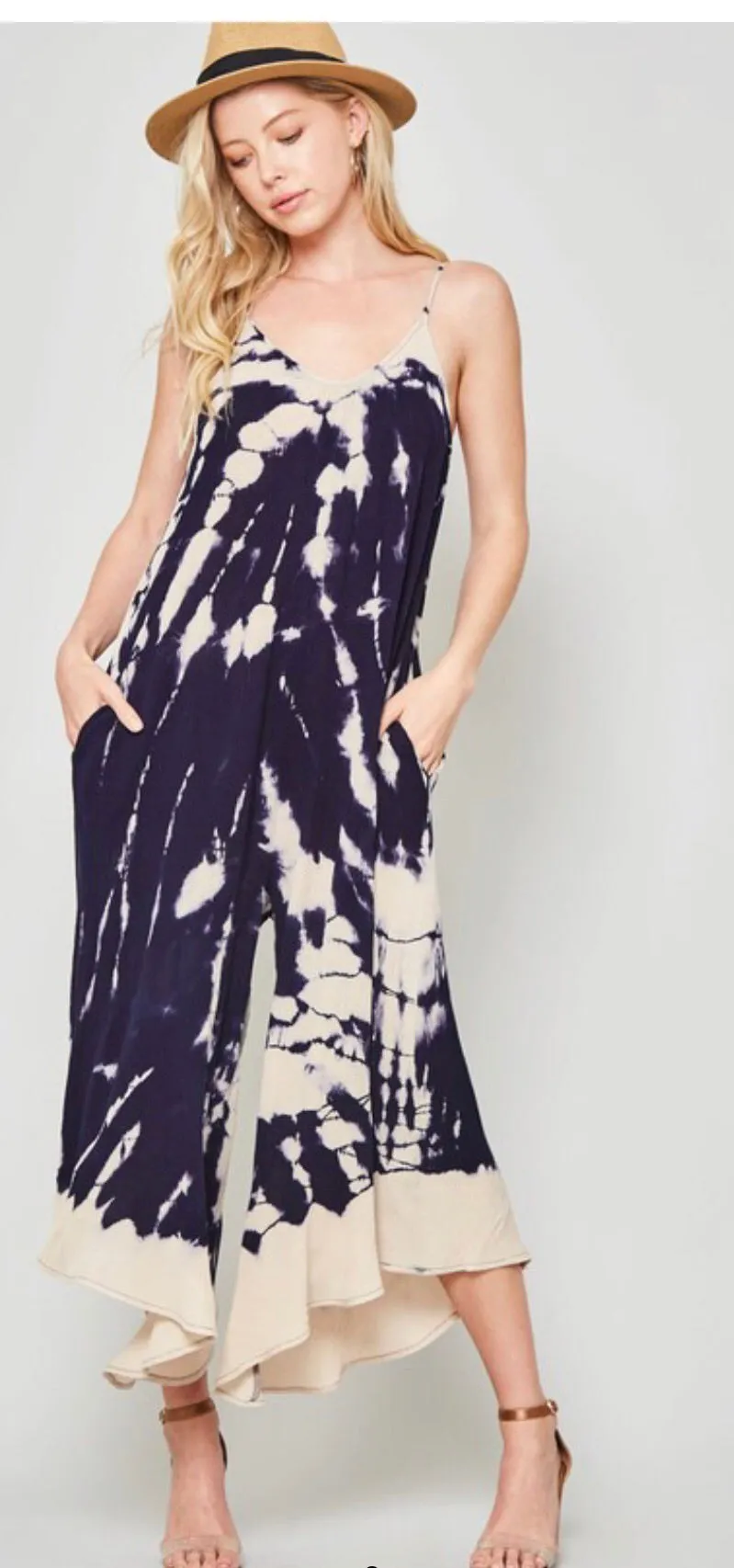 Tie Dye Cropped Wide Leg Jumpsuit