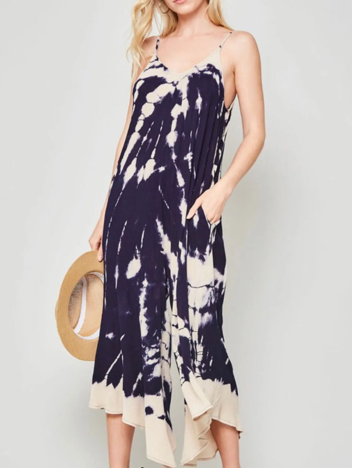 Tie Dye Cropped Wide Leg Jumpsuit