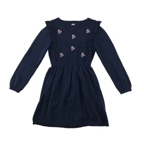 Tu dress 5-6 years navy blue knitted floral jumper dress cotton