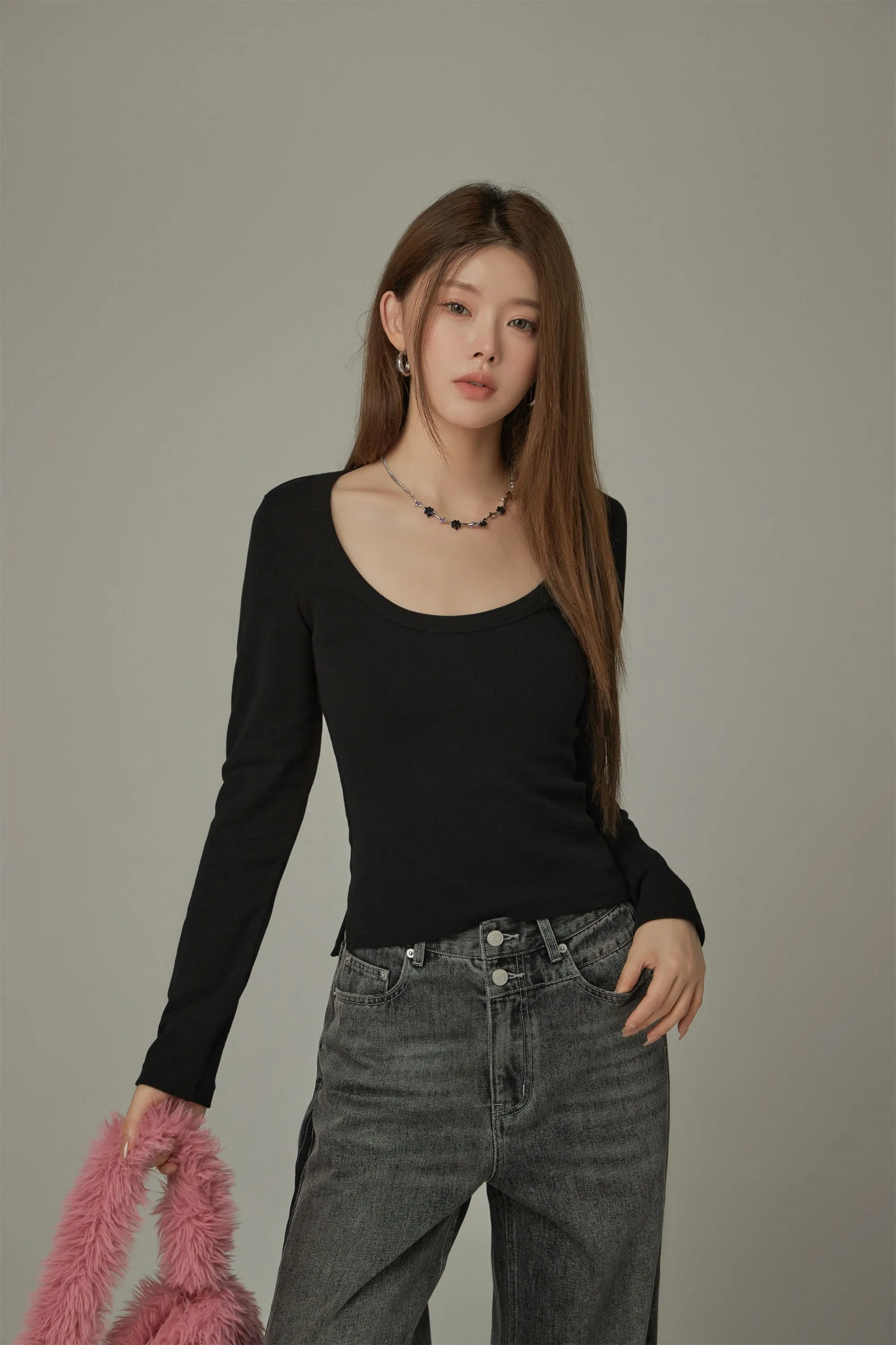 U Neck Basic Long Sleeve T-Shirt