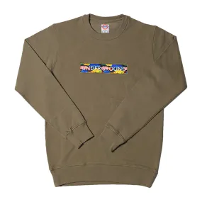 Underground Cloud Camo Box Logo Crew Neck - Army Green