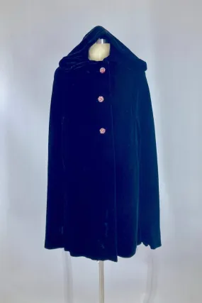 Vintage 1960s Black Velvet Cape