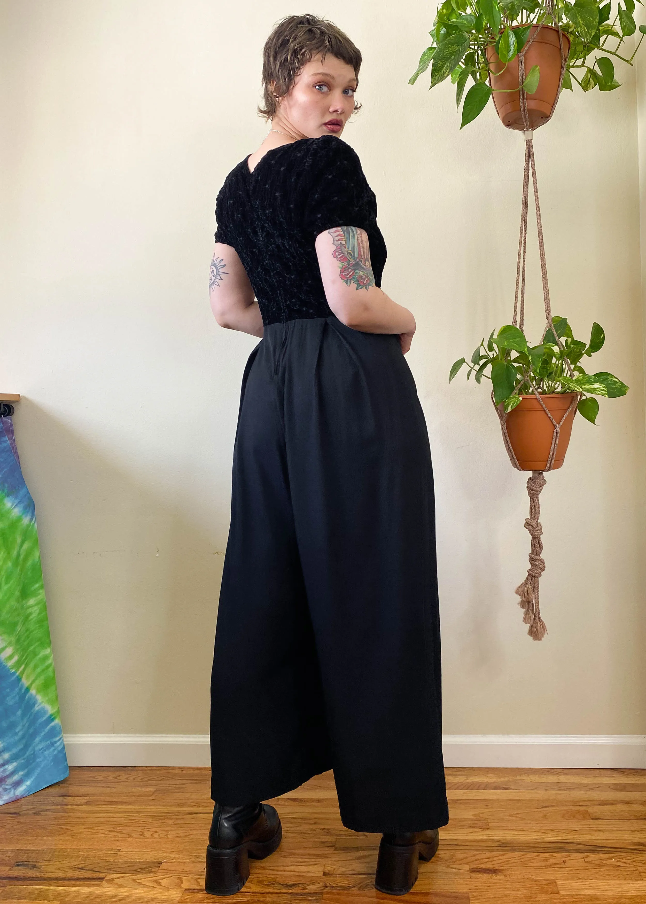 Vintage Jet Black Trouser Jumpsuit - XL