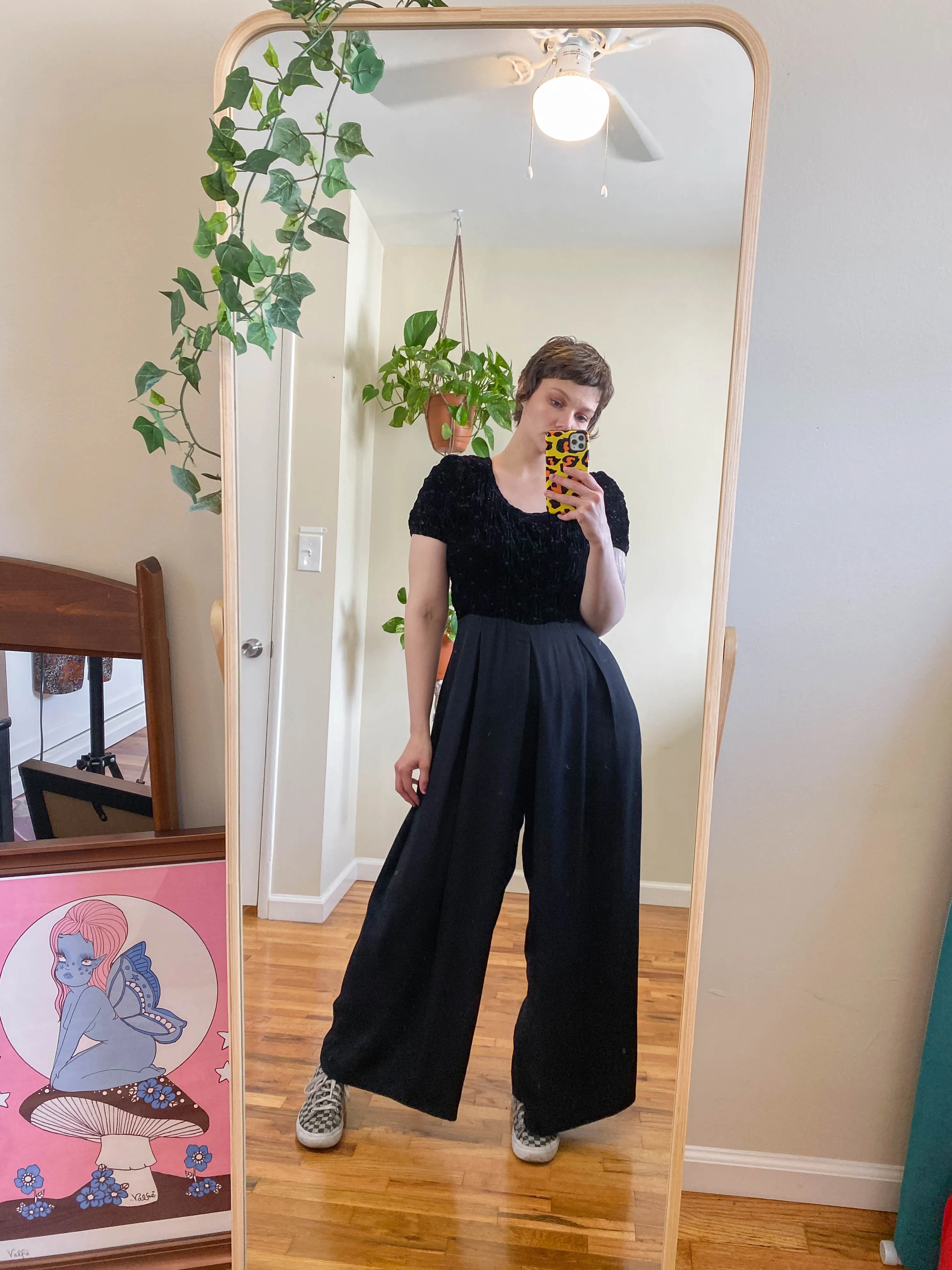 Vintage Jet Black Trouser Jumpsuit - XL