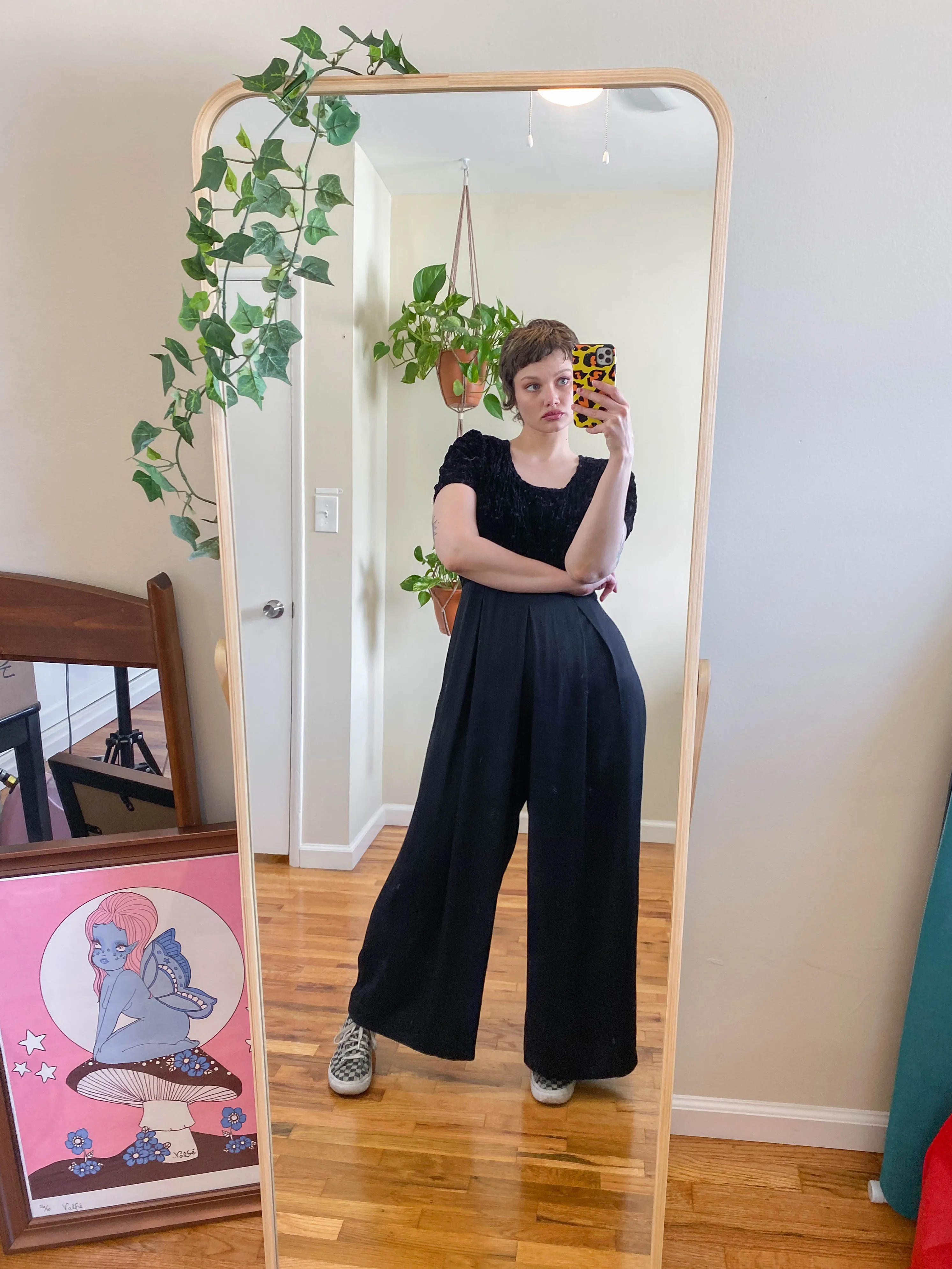 Vintage Jet Black Trouser Jumpsuit - XL