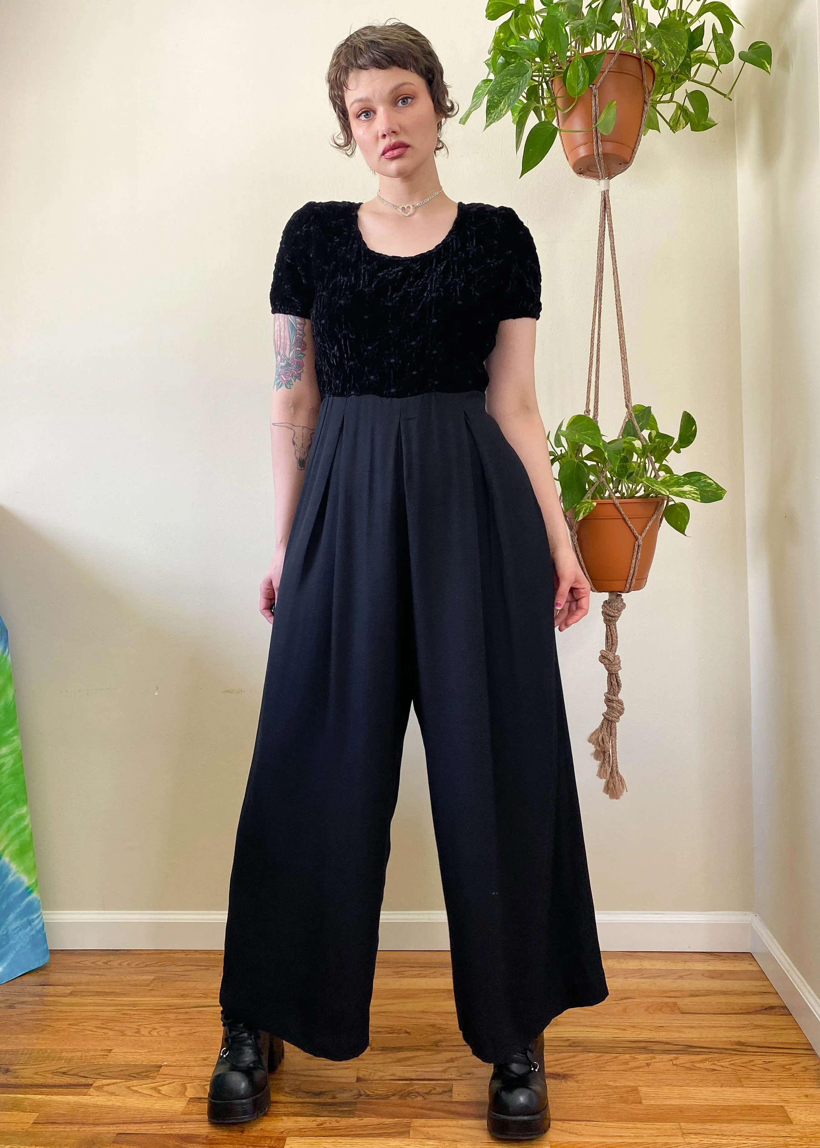 Vintage Jet Black Trouser Jumpsuit - XL