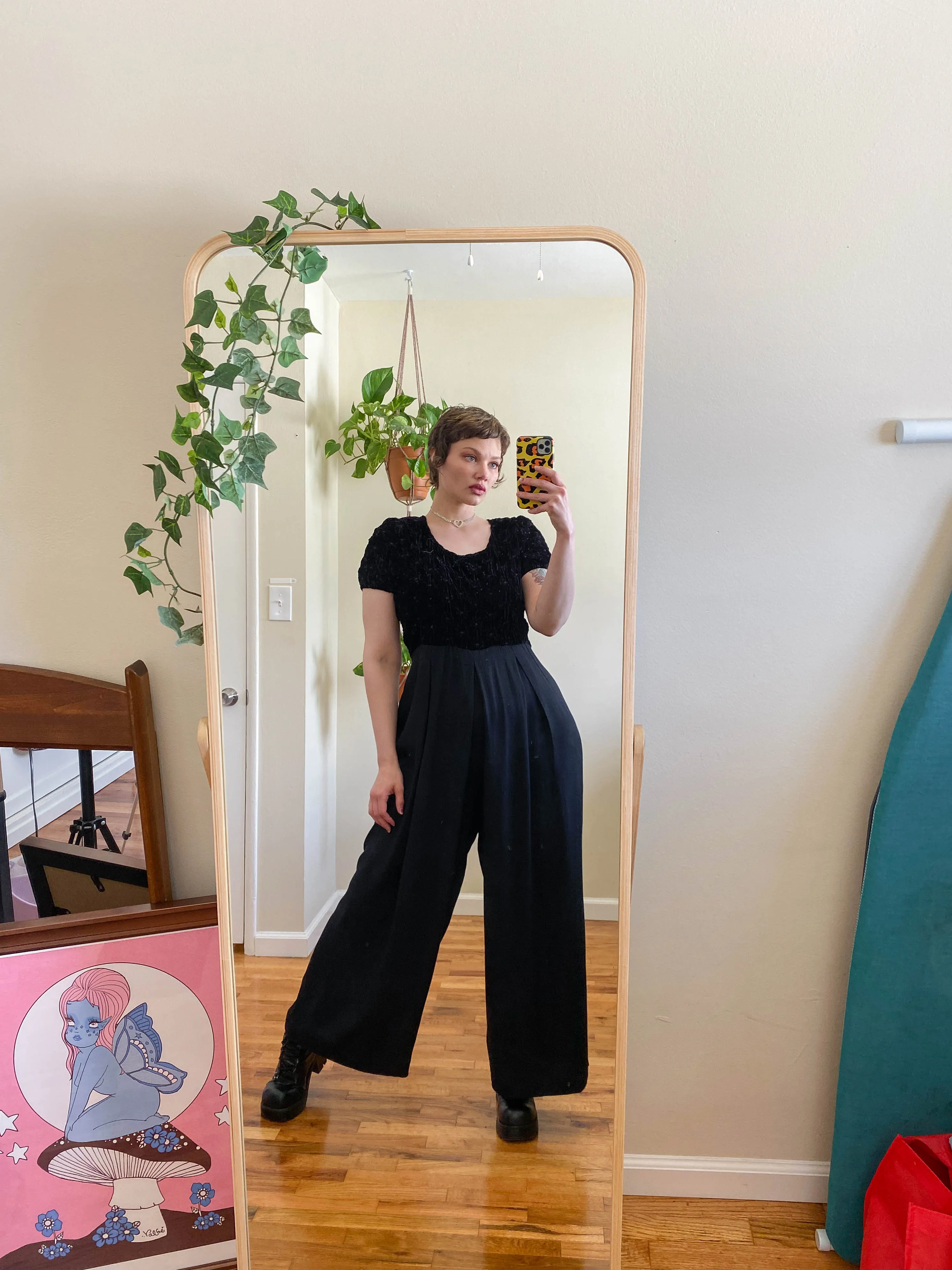 Vintage Jet Black Trouser Jumpsuit - XL