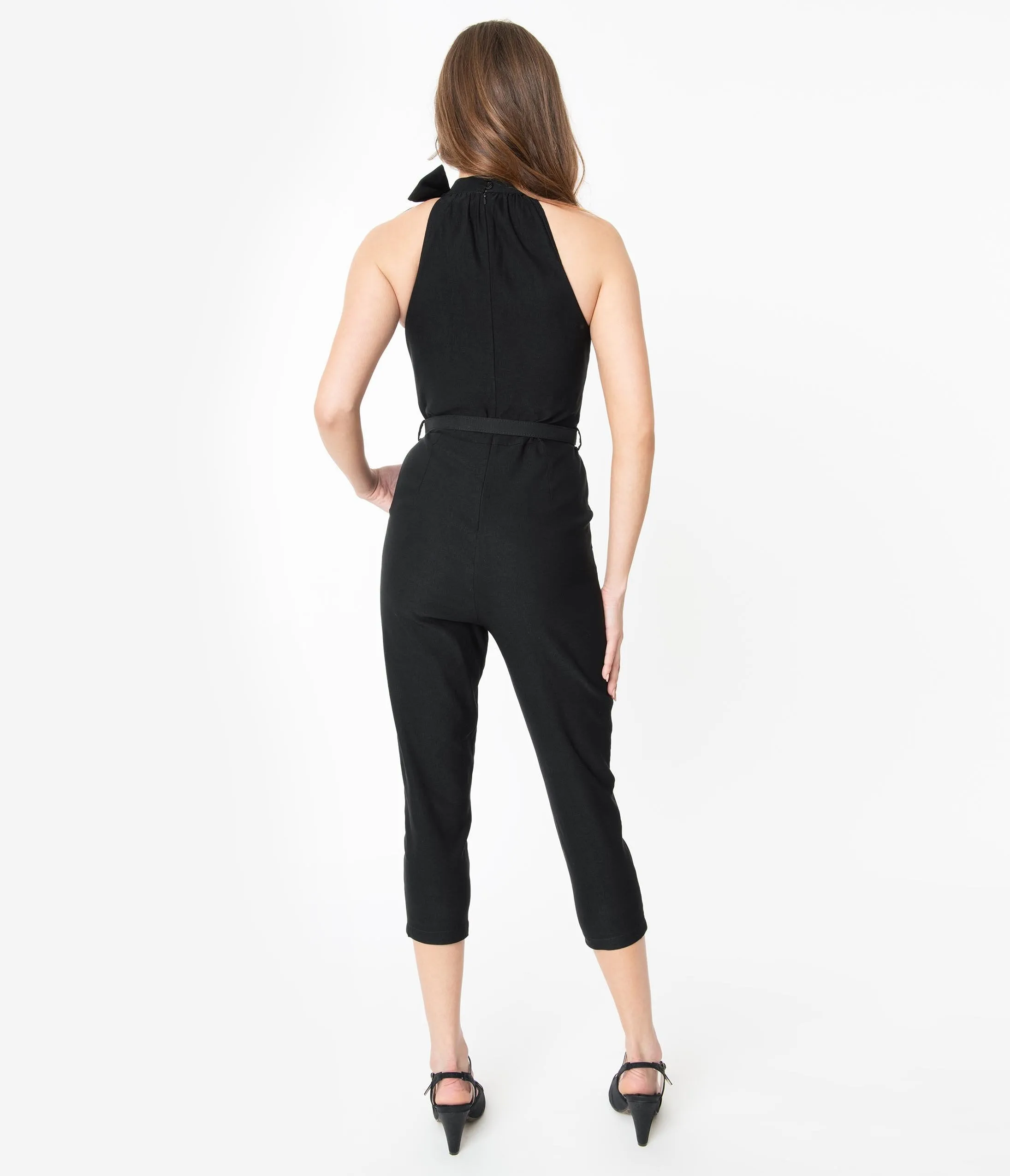 Voodoo Vixen Black High Neck Belted Jumpsuit