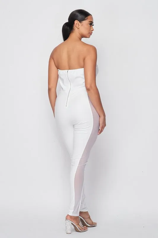 White PU Off Shoulder Corset Boned Jumpsuit