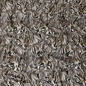 White viscose twill printed fabric with brown prints in animal skin design-D11177