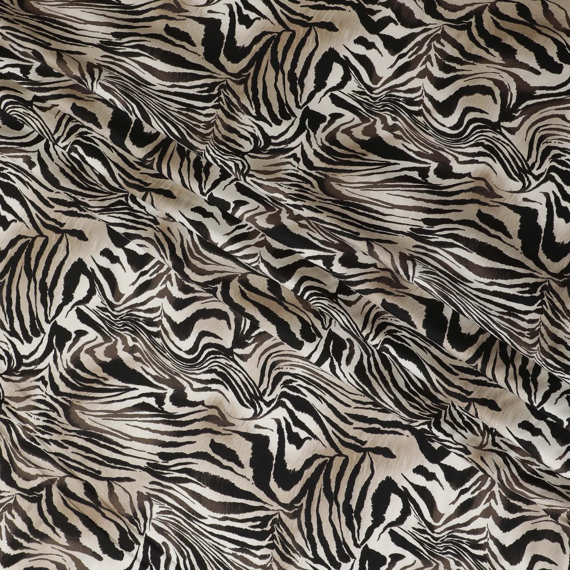 White viscose twill printed fabric with brown prints in animal skin design-D11177