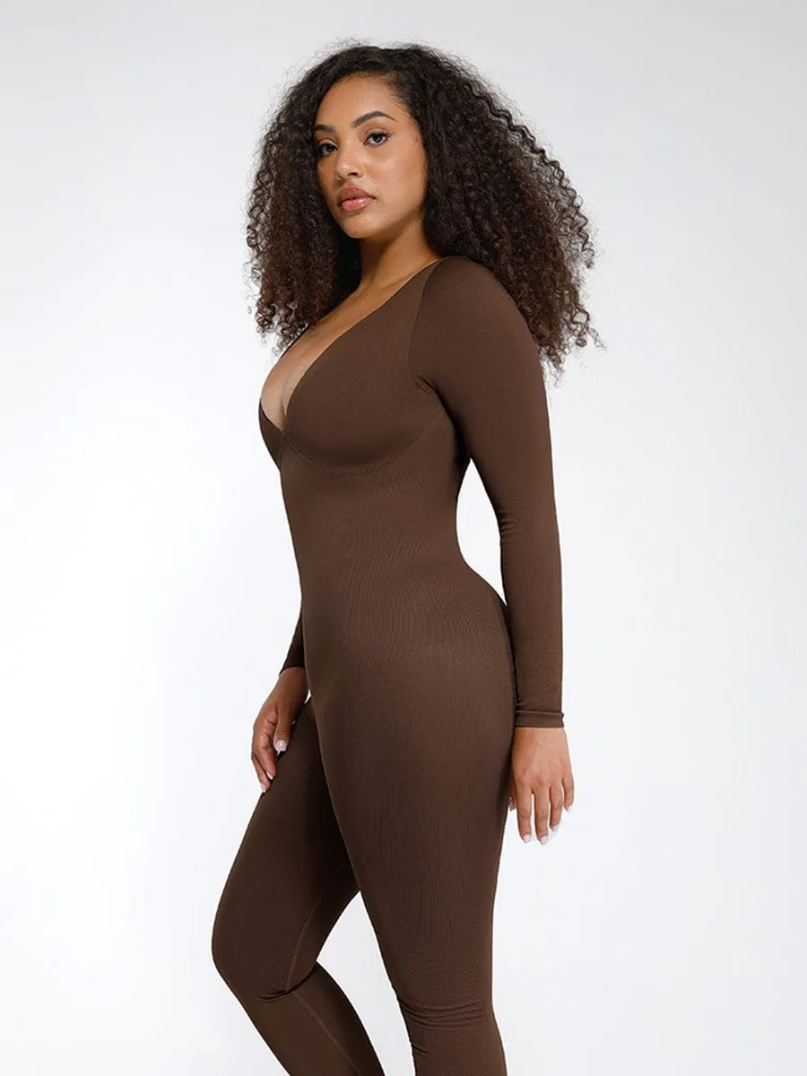 Wholesale Seamless Deep V Tummy Control Waist Cinching Catsuit