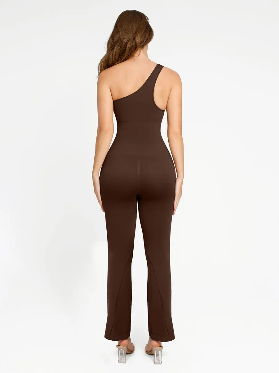 Wholesale Seamless Sloped Shoulders Shaping Jumpsuit with Flared Legs