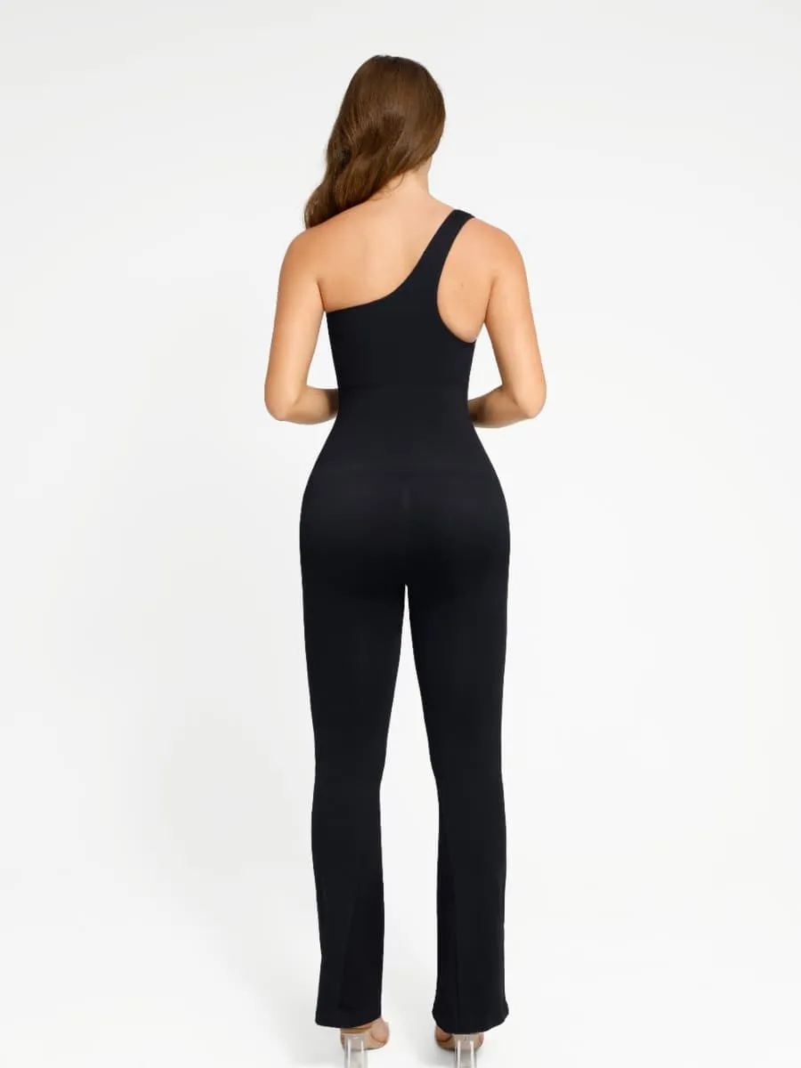 Wholesale Seamless Sloped Shoulders Shaping Jumpsuit with Flared Legs