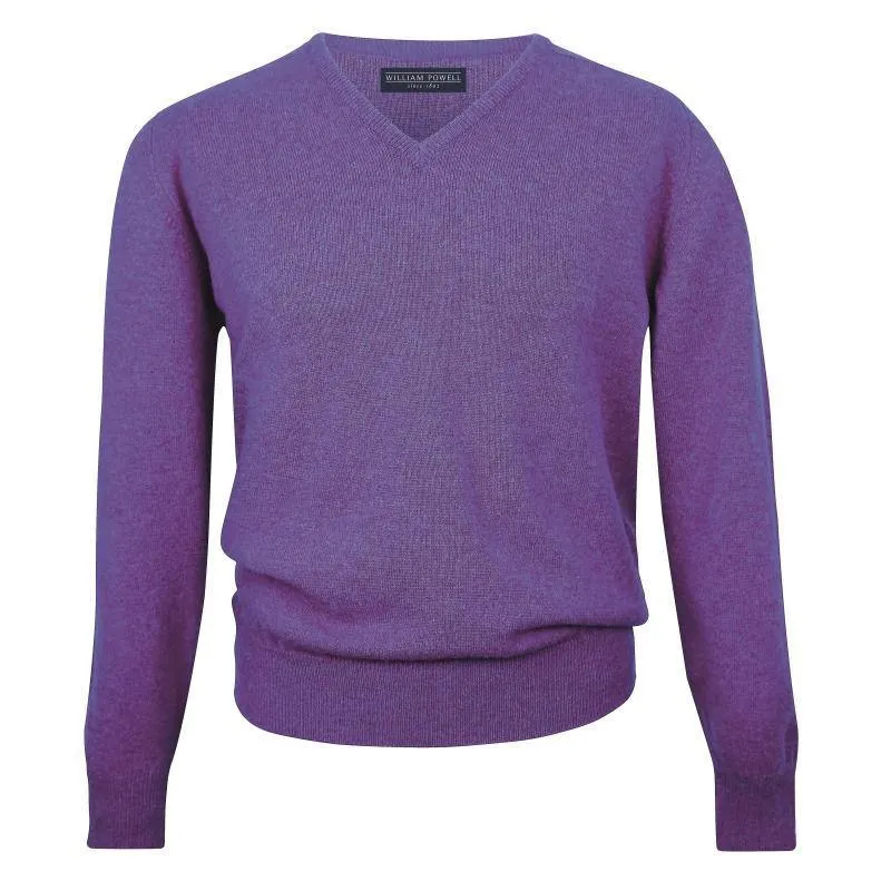 William Powell Leven Mens Lambswool V Neck Jumper - Heliotrope