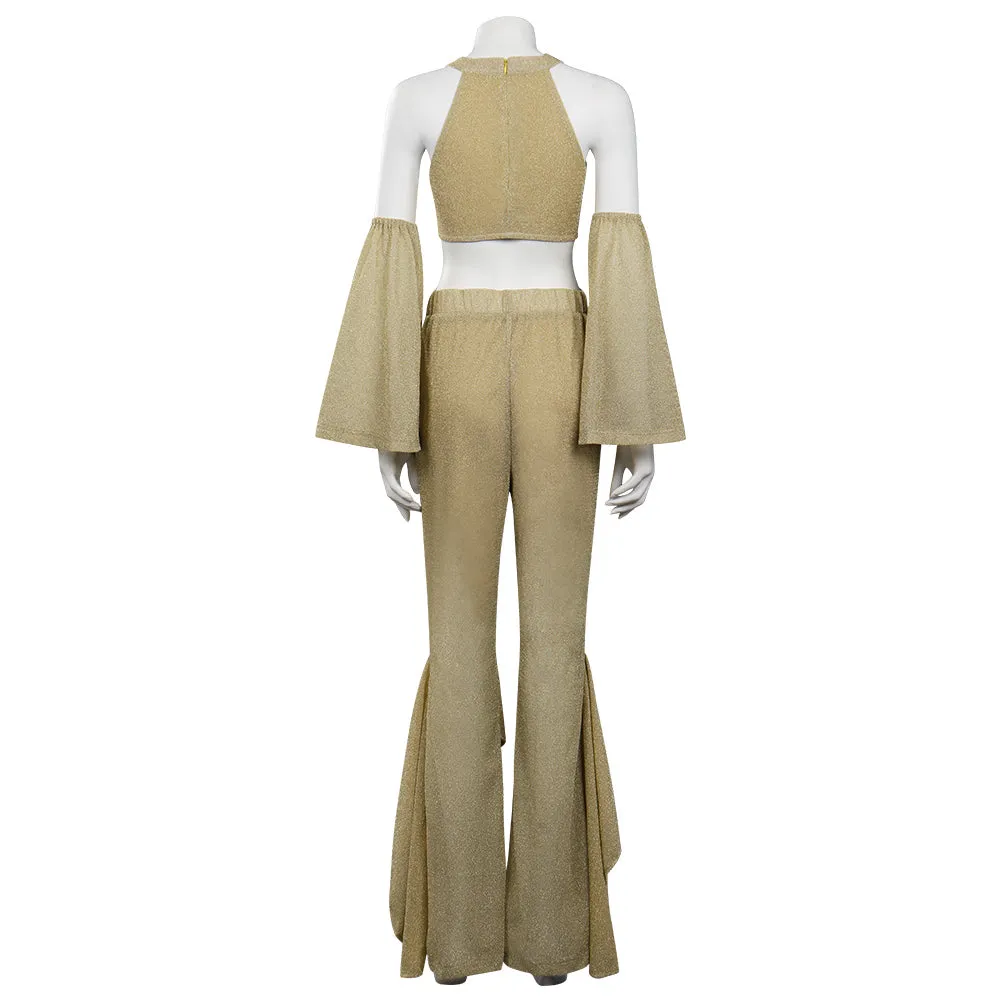 Women 1970s Retro Vintage Disco Jumpsuit Flares Pants Outfits Halloween Carnival Suit