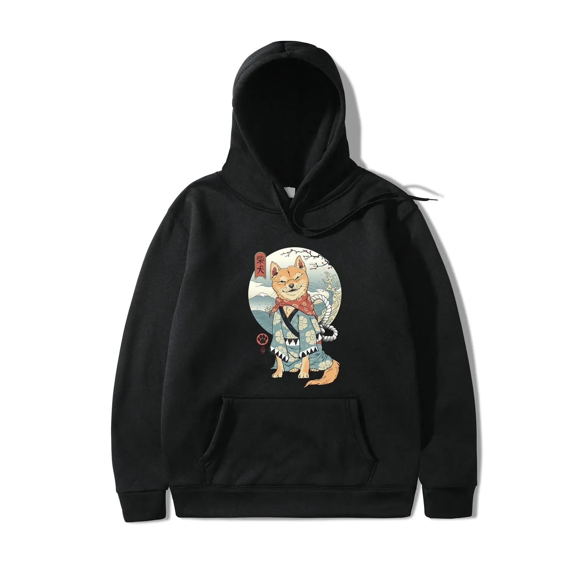 Women Shiba Inu Dog Illustration Printed Casual Hooded Sweater