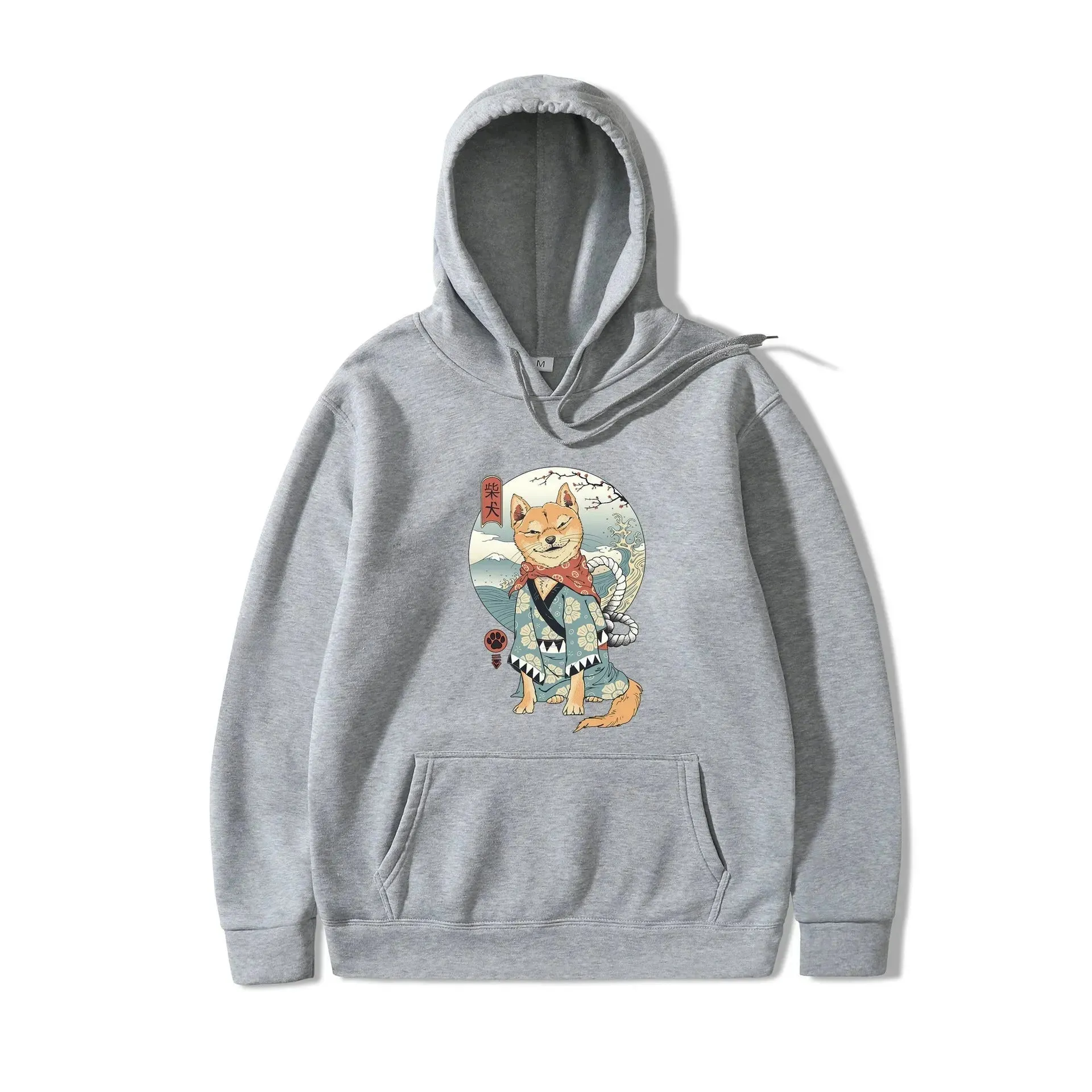 Women Shiba Inu Dog Illustration Printed Casual Hooded Sweater