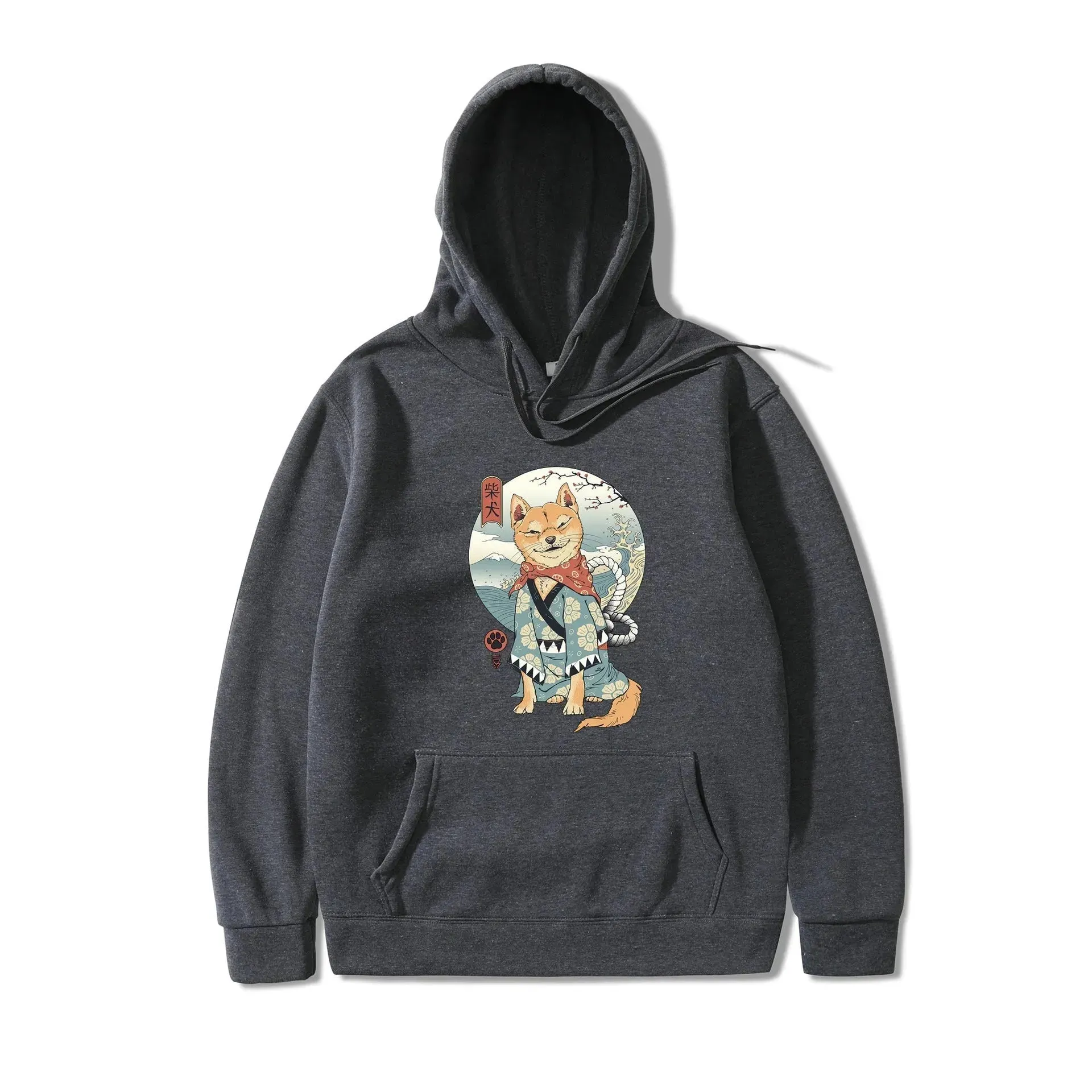 Women Shiba Inu Dog Illustration Printed Casual Hooded Sweater