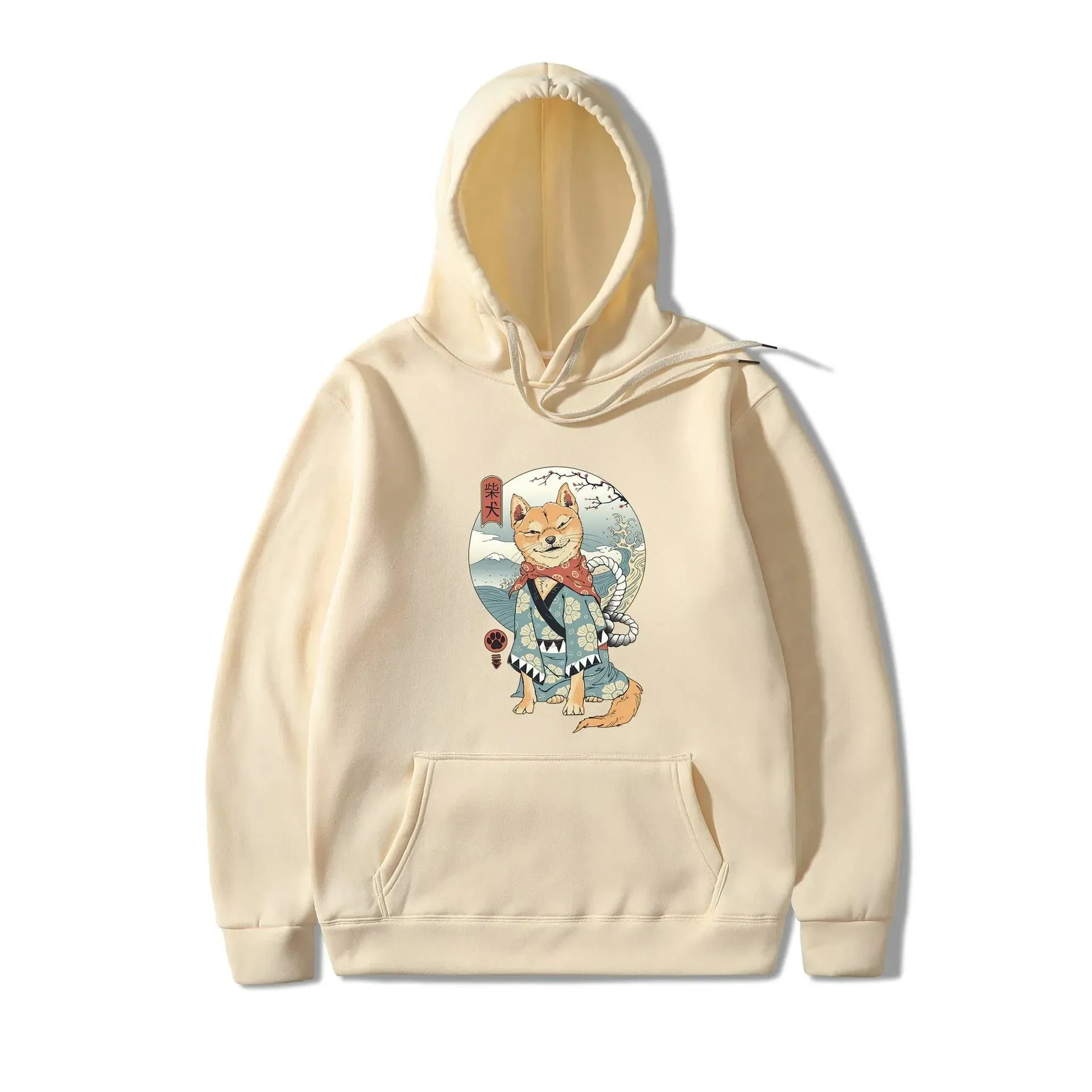 Women Shiba Inu Dog Illustration Printed Casual Hooded Sweater