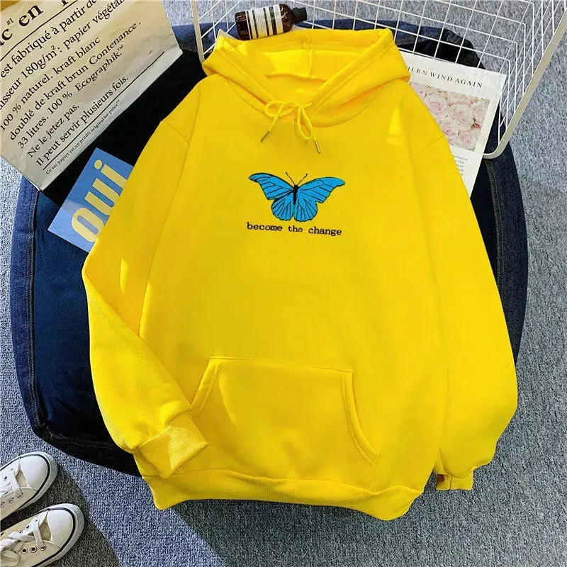 Women Single Butterfly Autumn And Winter Loose Hoodie Pullover sweatshirt