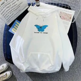 Women Single Butterfly Autumn And Winter Loose Hoodie Pullover sweatshirt