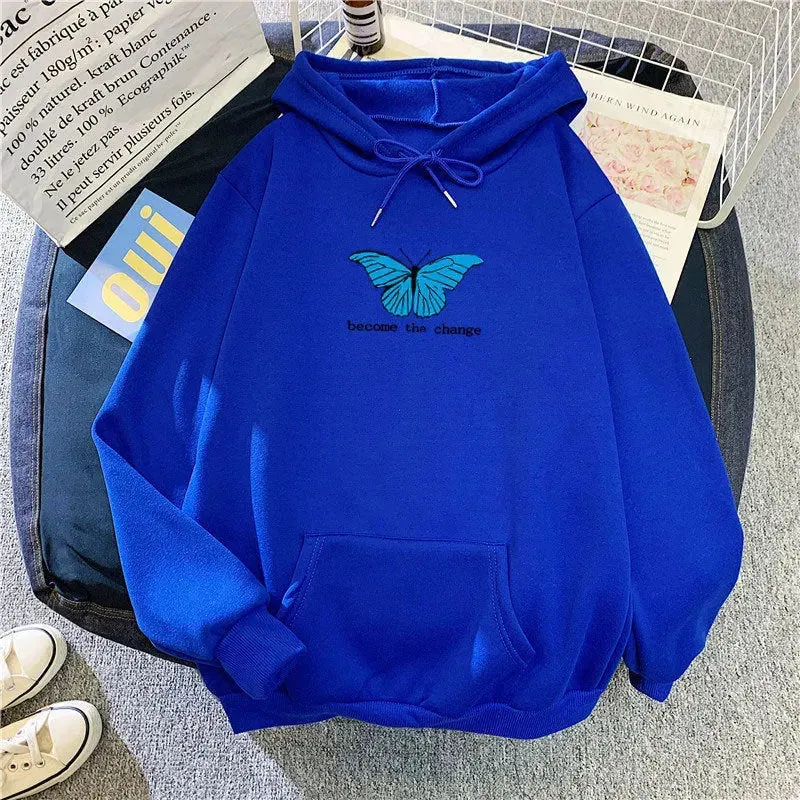 Women Single Butterfly Autumn And Winter Loose Hoodie Pullover sweatshirt