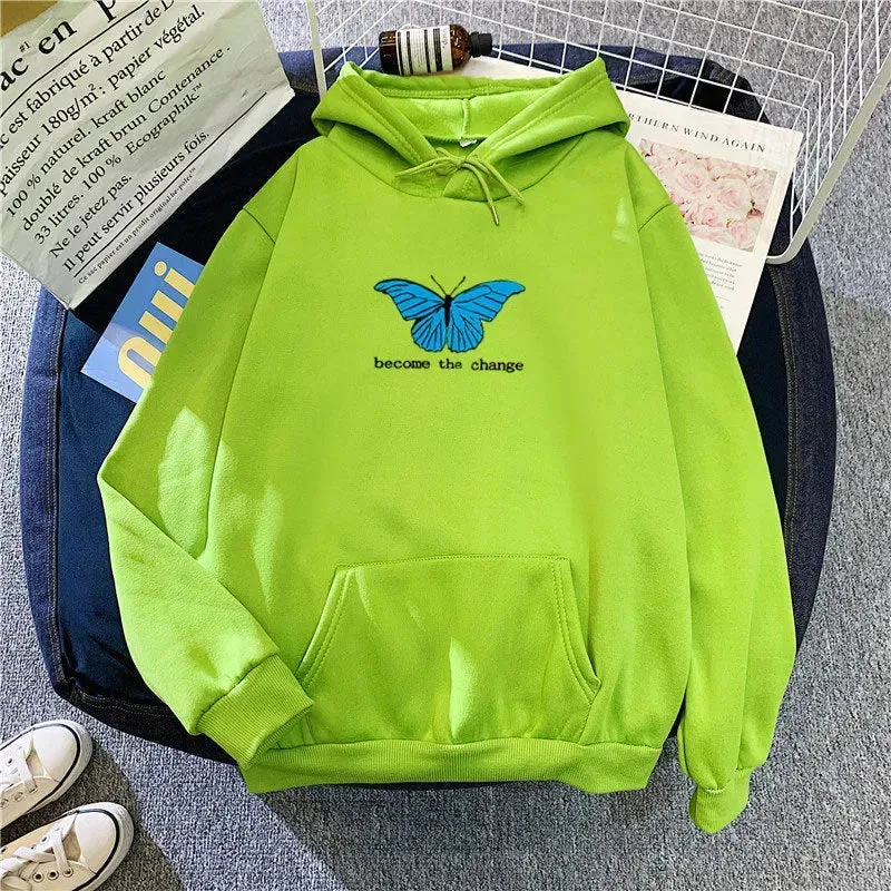 Women Single Butterfly Autumn And Winter Loose Hoodie Pullover sweatshirt