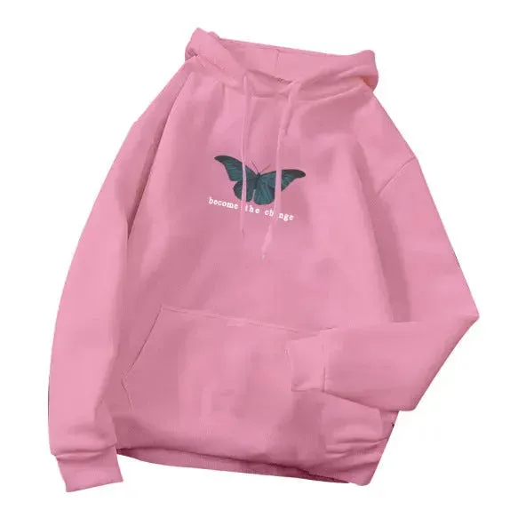 Women Single Butterfly Autumn And Winter Loose Hoodie Pullover sweatshirt