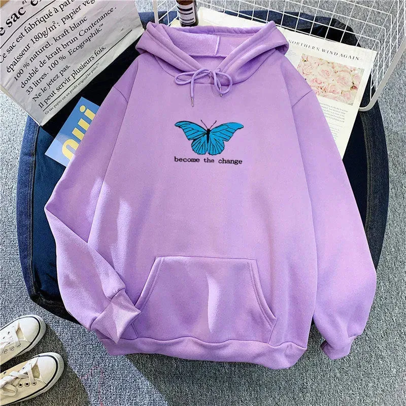 Women Single Butterfly Autumn And Winter Loose Hoodie Pullover sweatshirt