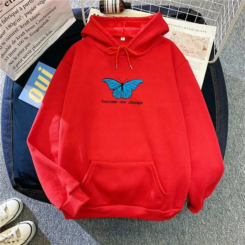 Women Single Butterfly Autumn And Winter Loose Hoodie Pullover sweatshirt