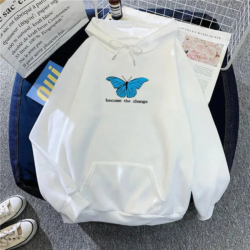 Women Single Butterfly Autumn And Winter Loose Hoodie Pullover sweatshirt