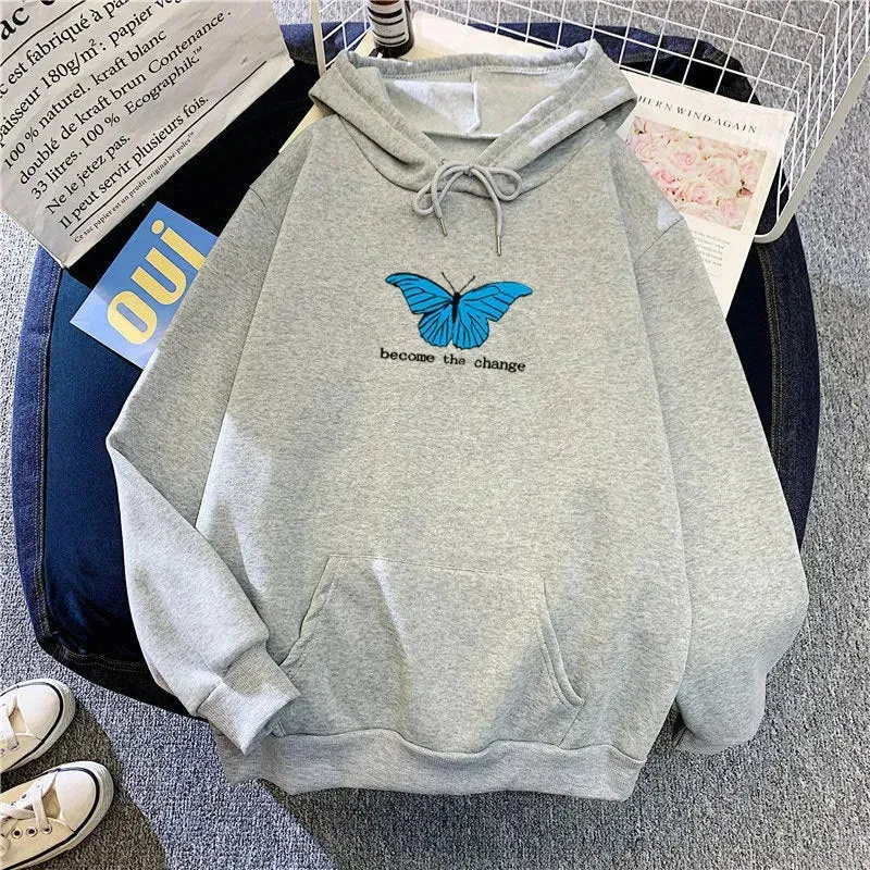 Women Single Butterfly Autumn And Winter Loose Hoodie Pullover sweatshirt