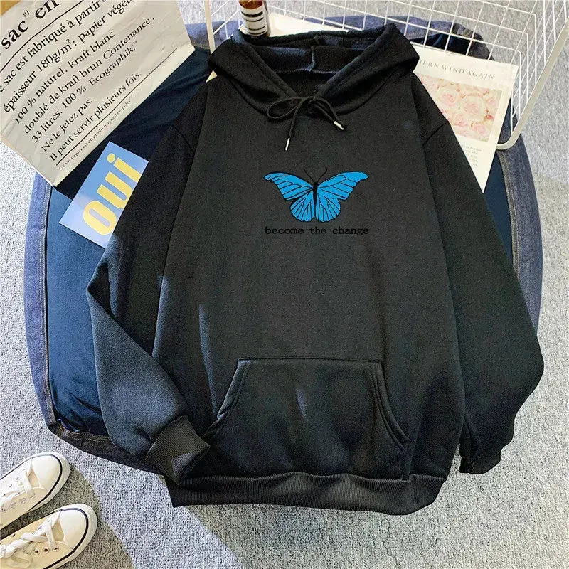 Women Single Butterfly Autumn And Winter Loose Hoodie Pullover sweatshirt