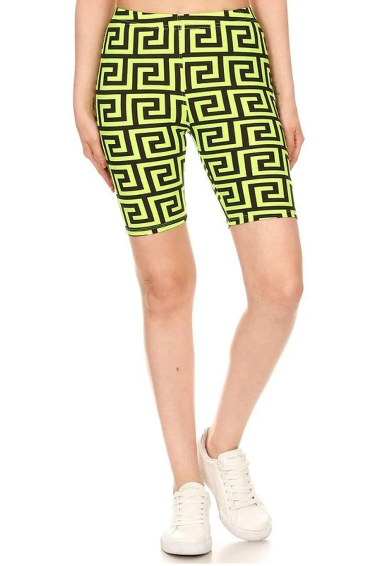 Women's Checkered Camo Print Biker Shorts with Elastic Waistband