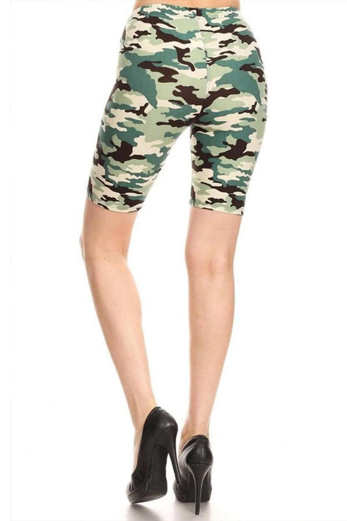 Women's Checkered Camo Print Biker Shorts with Elastic Waistband