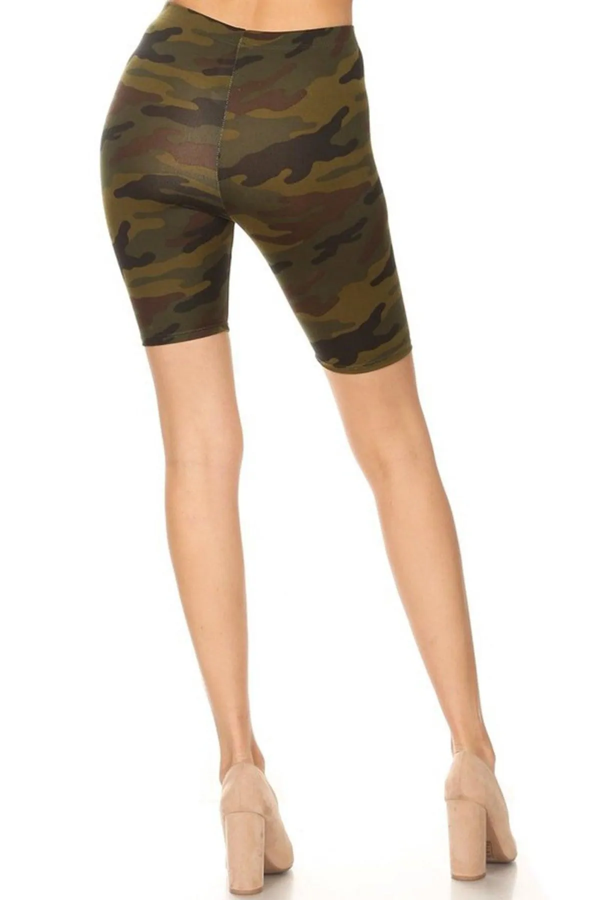 Women's Checkered Camo Print Biker Shorts with Elastic Waistband