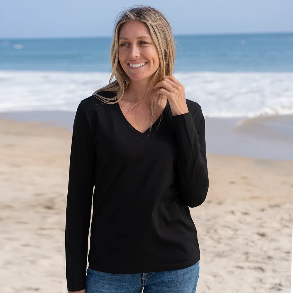 Womens Long Sleeve V-neck