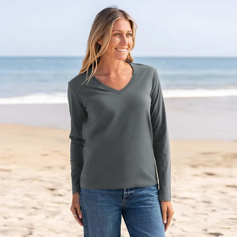 Womens Long Sleeve V-neck