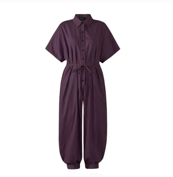 Women's Retro Short Sleeve Button Jumpsuit