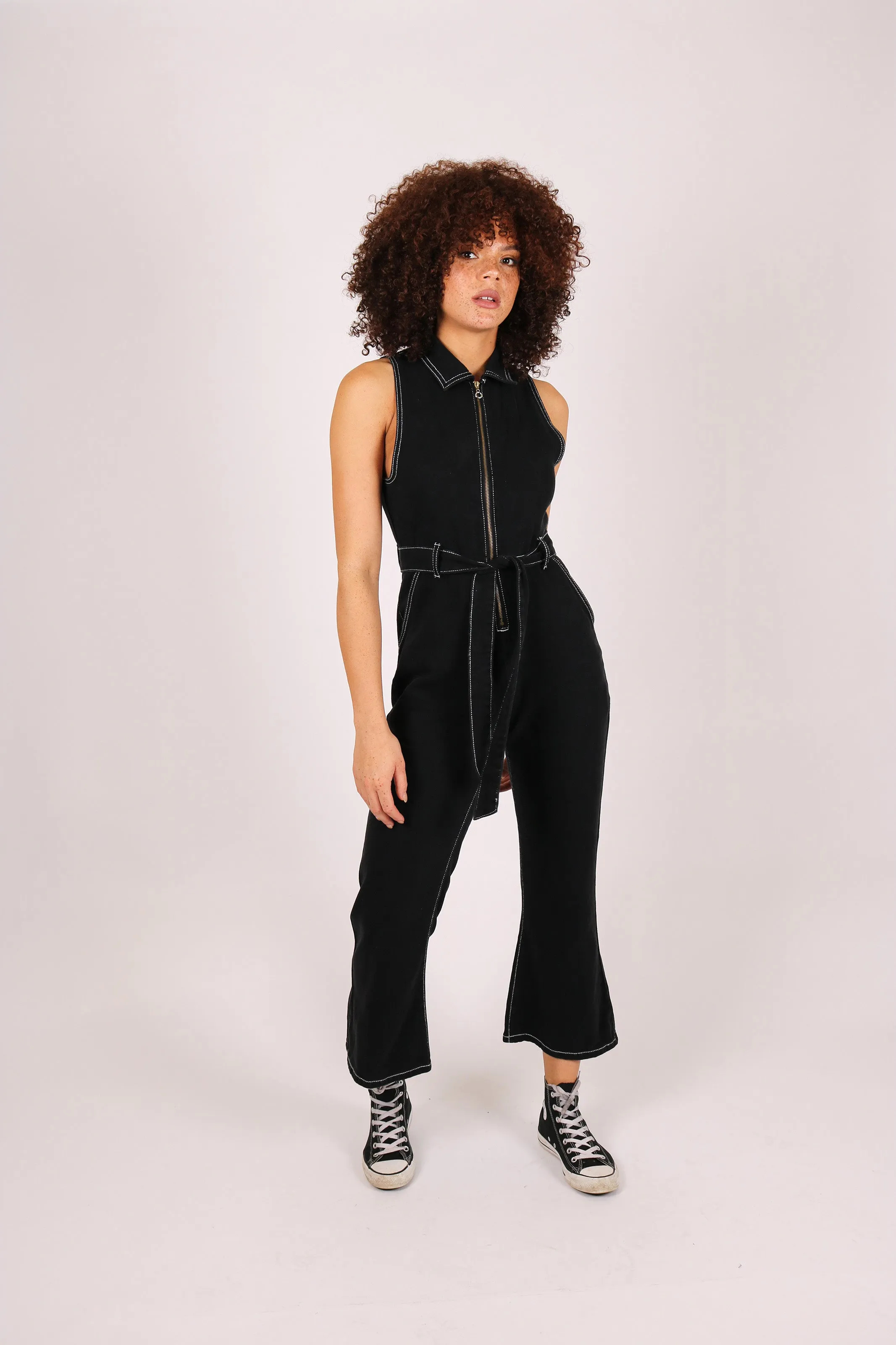 Wyoming Denim Jumpsuit With Kick Flare In Black